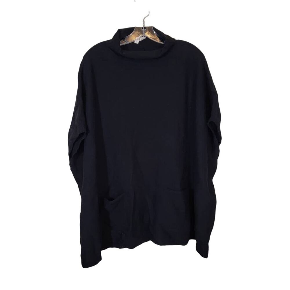 Anthropologie Moth Women Short Sleeve Knit Sweater High Neck Pullover Black Med